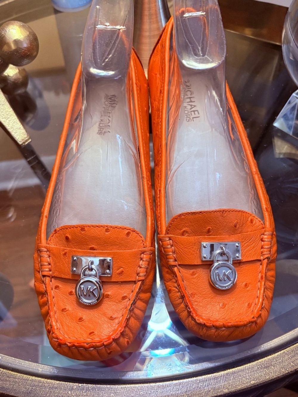 Michael Kors Hamilton Loafers/Flats - Orange Ostrich Print - 7.5